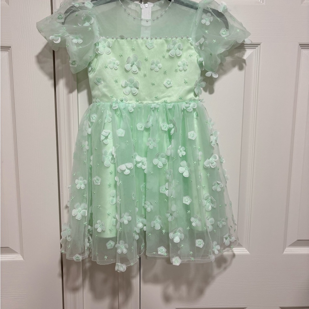 Mint Green Floral Kids Formal Dress